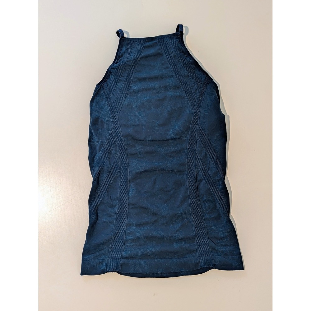 Athleta High Neck Seamless Textured Athletic Tank Top Teal Blue Size M